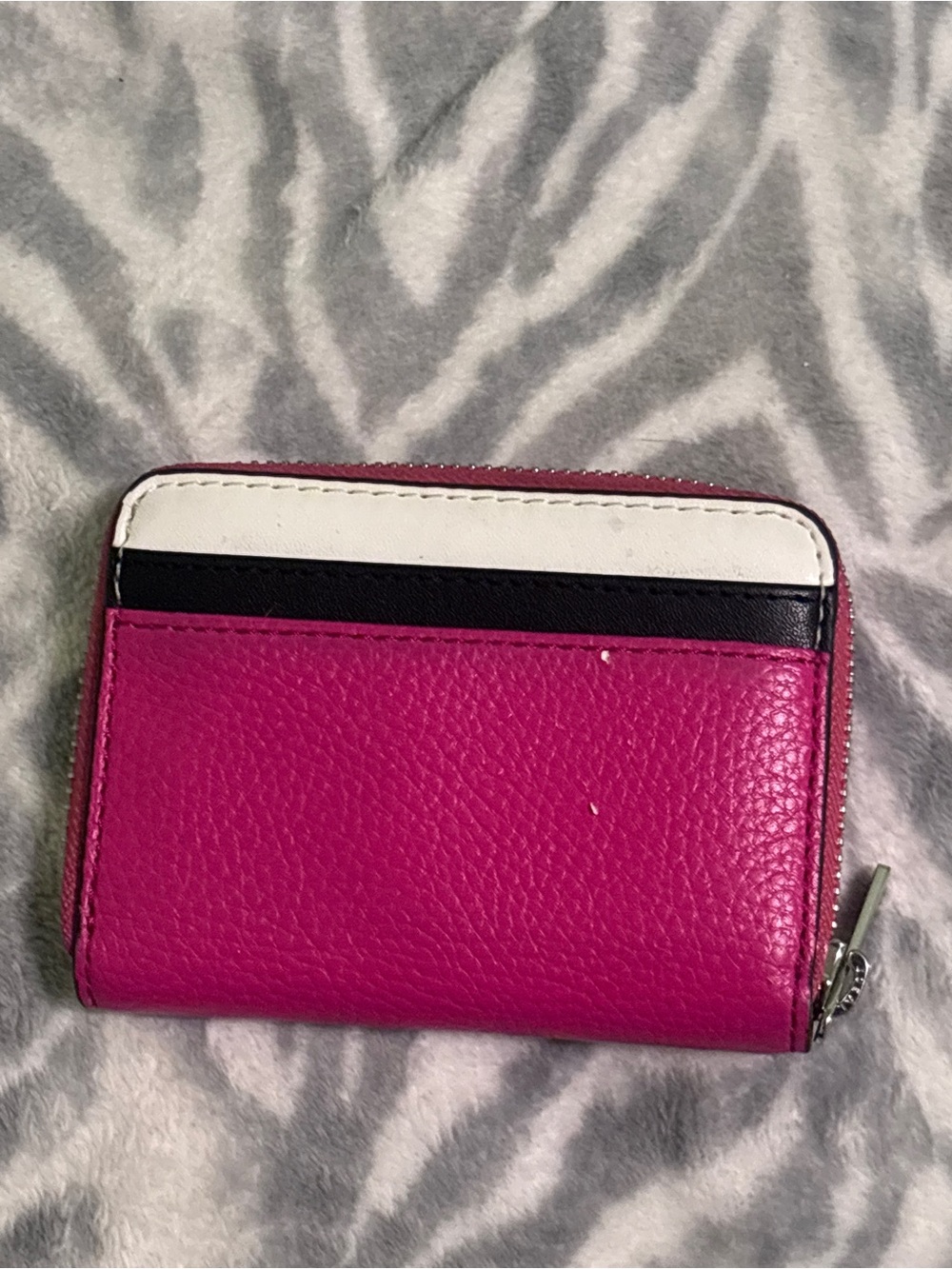 Michael Kors Hot Pink Leather Zip Card Wallet with Black and White Trim - Picture 3 of 3